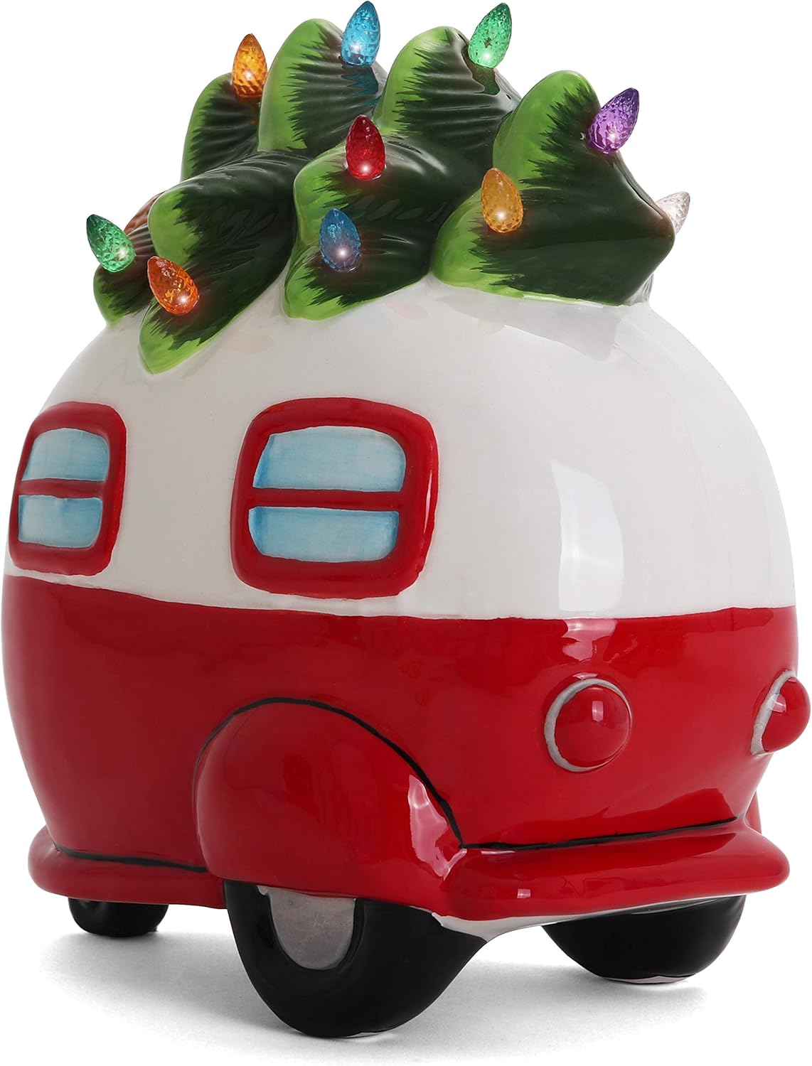 Milltown Merchants Ceramic Christmas Tree and Camper - Lighted Vintage Decor With Tree Lights