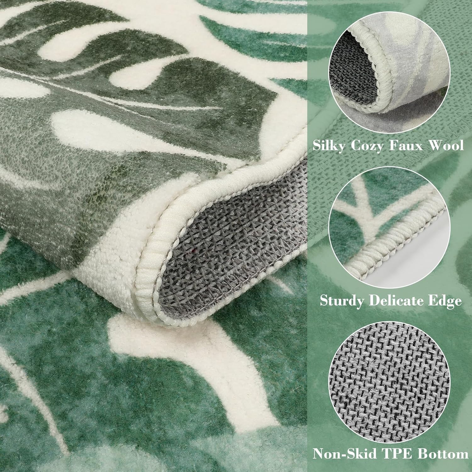Wonnitar Tropical 2x3 Small Bathroom Rug, Washable Green Leaf Bath Mat, Non-Slip Cute Monstera Kitchen Sink Throw Rug, Low Pile Non-Shedding Floor Carpet for Bedside Dorm Doormat Decor