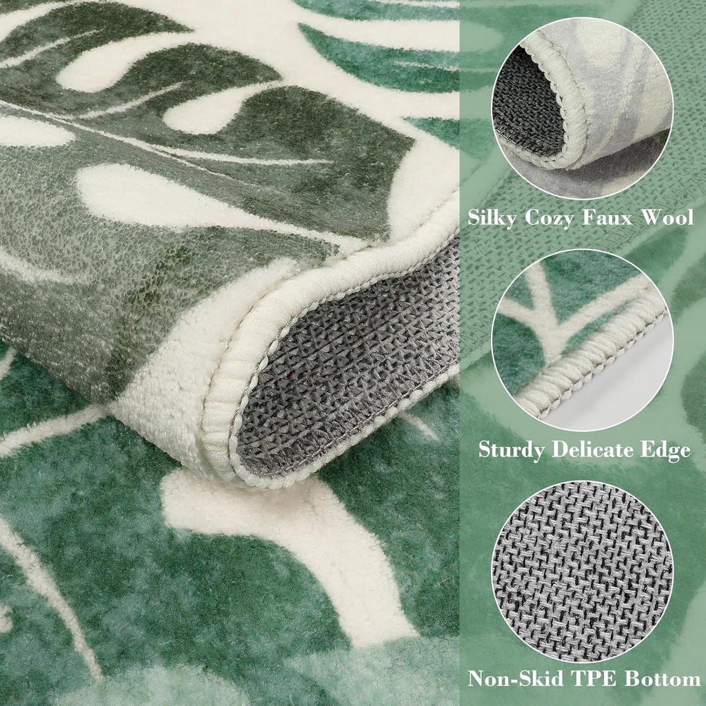 Wonnitar Leaf Washable 2x6 Rug Runner, Tropical Green Bathroom Rugs Runner Kitchen Carpet, Non-Slip Monstera Plant Non-Shedding Low Pile Accent Mat for Hallway Bedroom Closet