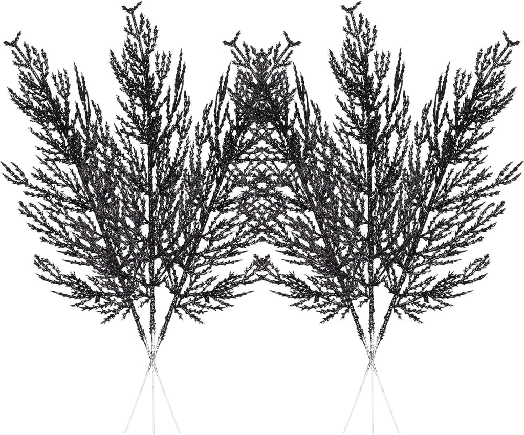 Christmas Glitter Stems 24pcs Artificial Pine Tree Picks for Christmas Tree Ornaments fillers, DIY Xmas Wreath, Crafts, Garland, Holiday, Party, Wedding and Home Decoration (Black)