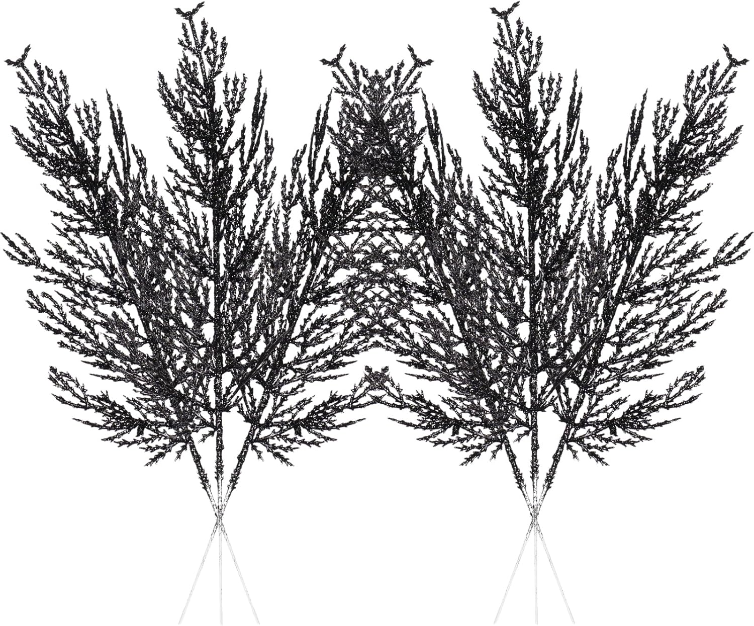 Christmas Glitter Stems 24pcs Artificial Pine Tree Picks for Christmas Tree Ornaments fillers, DIY Xmas Wreath, Crafts, Garland, Holiday, Party, Wedding and Home Decoration (Black)