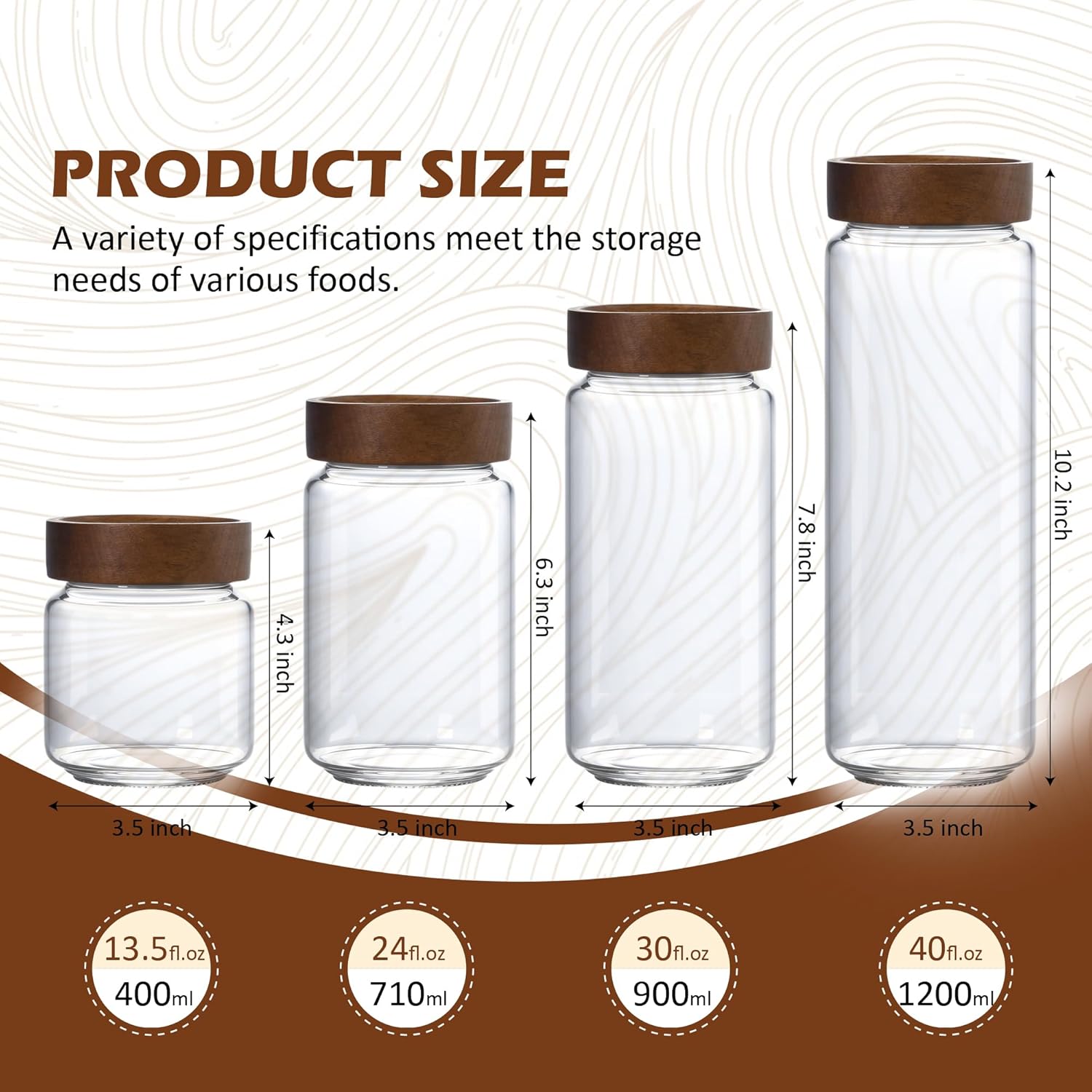 30 fl oz/900 ml Glass Jar with Airtight Wooden Screw Top Lid, Clear Stackable Food Storage Canister, Large Tall Decorative Glass Container for Coffee, Candy, Cookie, Sugar, Oatmeal, Pasta