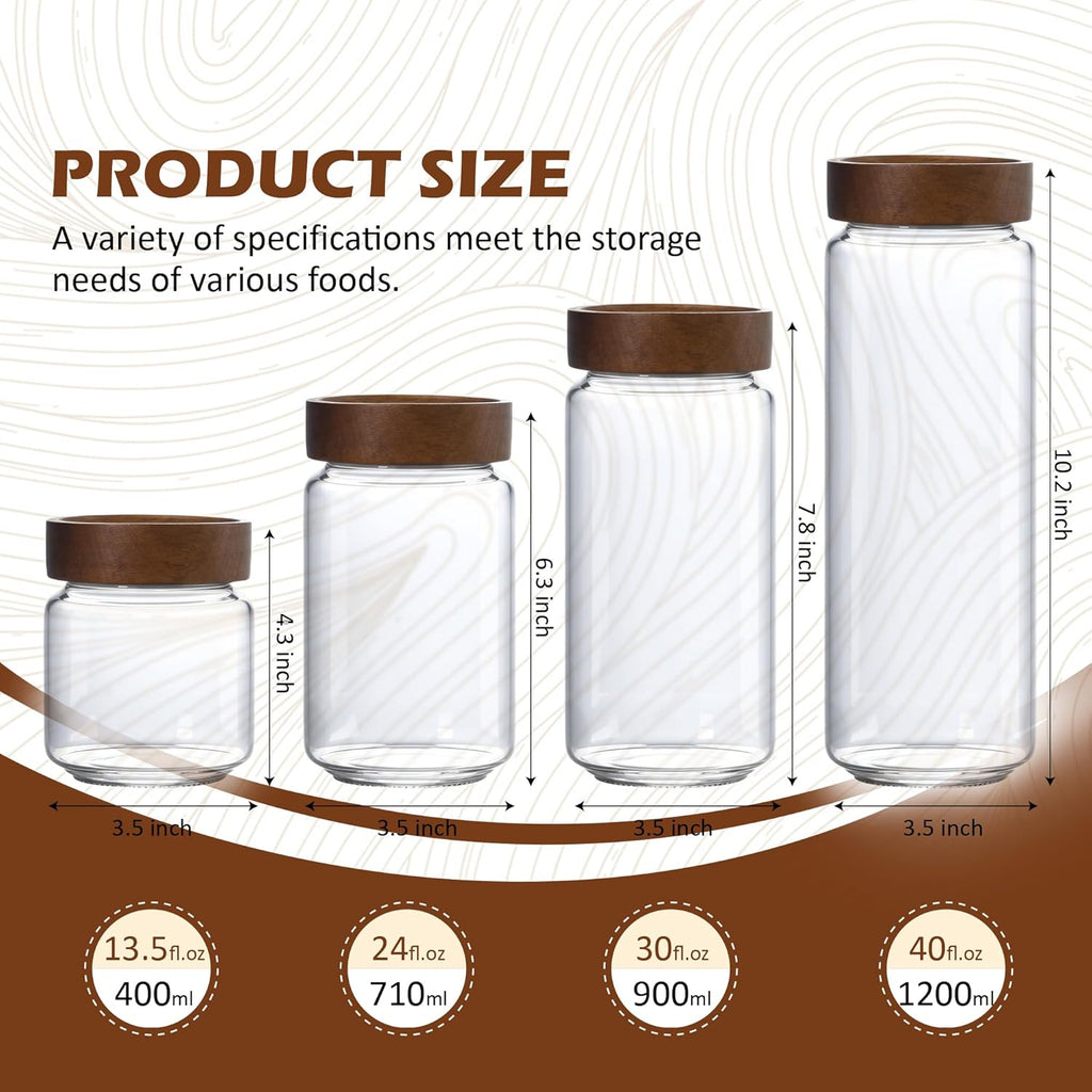 40 fl oz/1200 ml Glass Jar with Airtight Wooden Screw Top Lid, Clear Stackable Food Storage Canister, Large Tall Decorative Glass Container for Coffee, Candy, Cookie, Sugar, Oatmeal, Pasta
