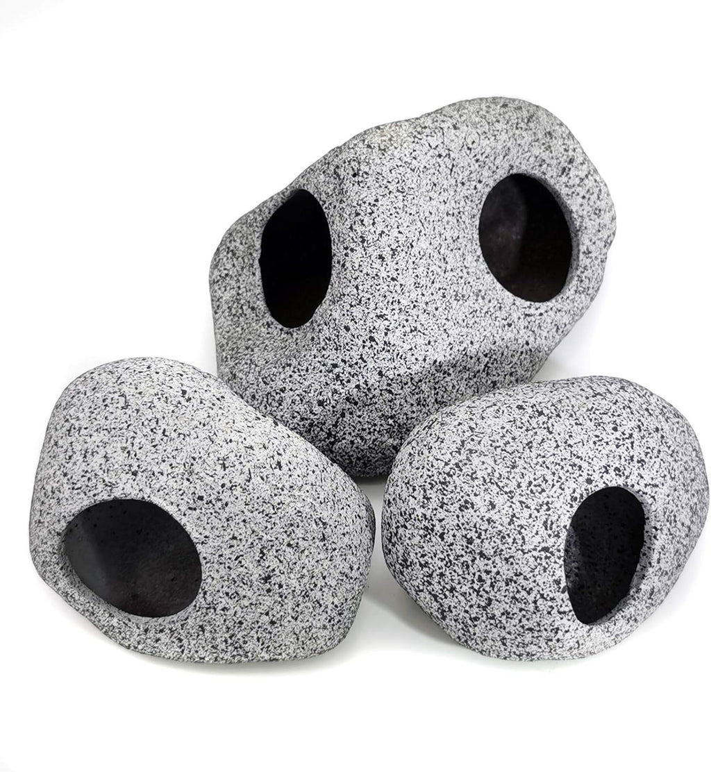 JIH Aquarium Decorations Rock, Ceramic Shelters - Shrimp Habitat, Breeding Tube, Hiding cave, Stackable Fish Tank Decor Cave for Hiding, Betta Fish (J101+J001x2)