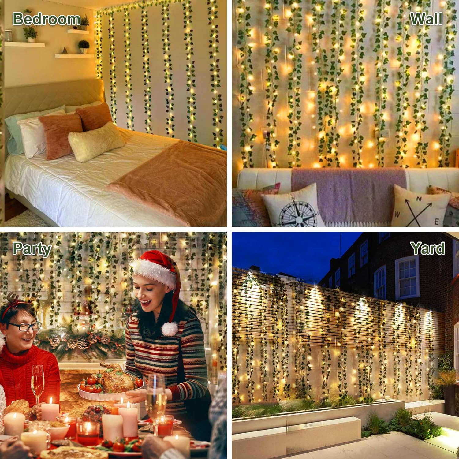 H-Wniniai Fake Vines for Bedroom 12 Strings Total 84Ft 240 LED String Light Hanging Fake Leaves Room Decor, Wall Vines Decor for Garden Office Wedding