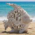 Beach Coastal Decor – 9.8in White Coral Fish Statue, Nautical Coral Reef Figurine for Living Room, Bathroom, Shelf, Desk or Coffee Table, Modern Ocean Accent & Beach House Gift