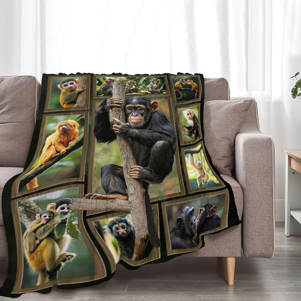 Monkey Blanket Chimpanzee Animal Throw Blankets Gifts for Girls Boys Kids Monkey Lover Soft Cozy Fleece Plush for Couch Sofa Bed 50"x40"