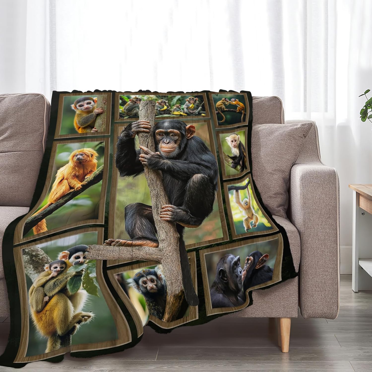 Monkey Blanket Chimpanzee Animal Throw Blankets Gifts for Girls Boys Kids Monkey Lover Soft Cozy Fleece Plush for Couch Sofa Bed 50"x40"