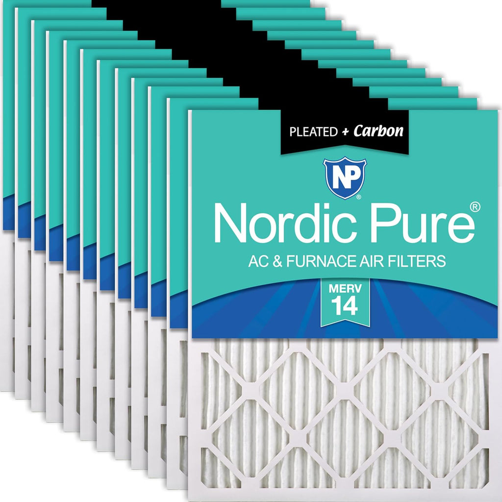 Nordic Pure 20x25x1 (19 1/2 x 24 1/2 x 3/4) Pleated Air Filters MERV 14 Plus Carbon 12 Pack