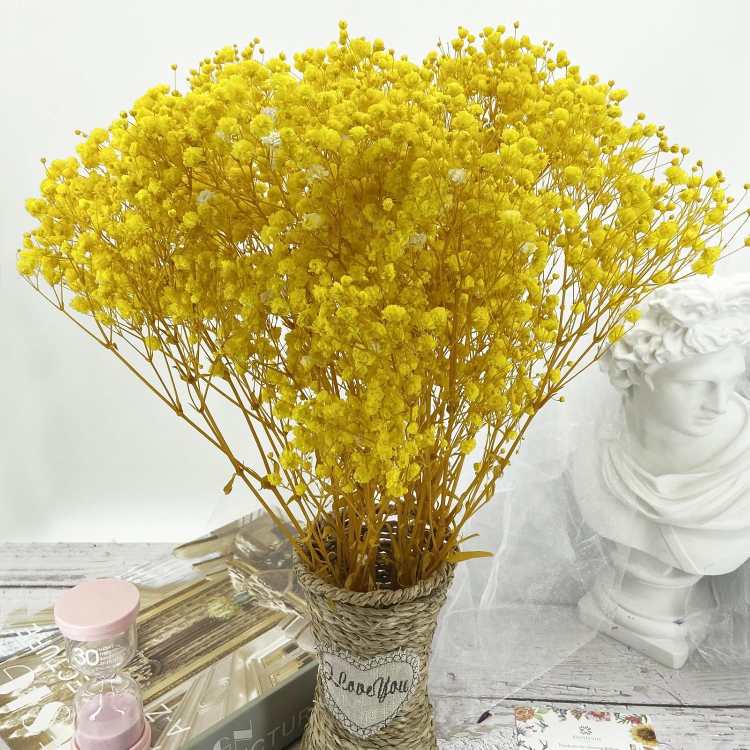 Preserved Baby's Breath, 100% Natrual Gypsophila Long Lasting Flowers for Vase Arrangements Home Decoration Photo Props Parties and Weddings, DIY Décor-Yellow