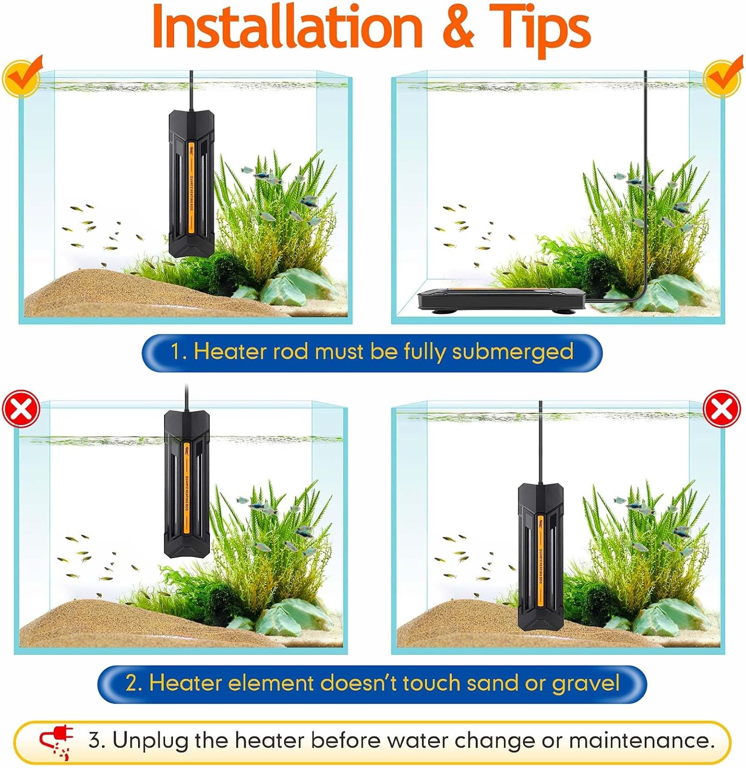 hygger 500W Aquarium Heater with Controller, Adjustable & Submersible Fish Tank Heater with Digital Display Safety Triple Protection Beeping Alarm for Saltwater and Freshwater 65-135 Gallon