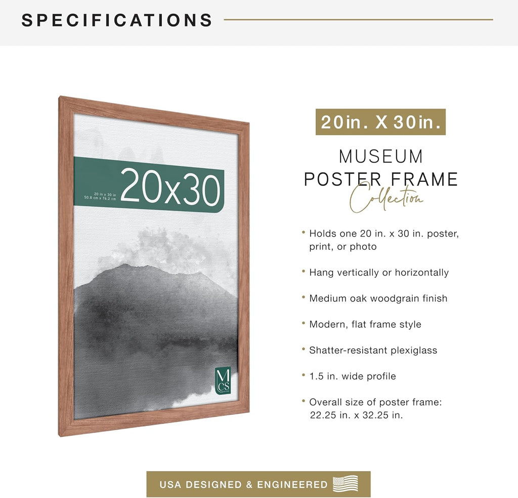 MCS Museum Poster Frame, Medium Oak, 20 x 30 in, Single