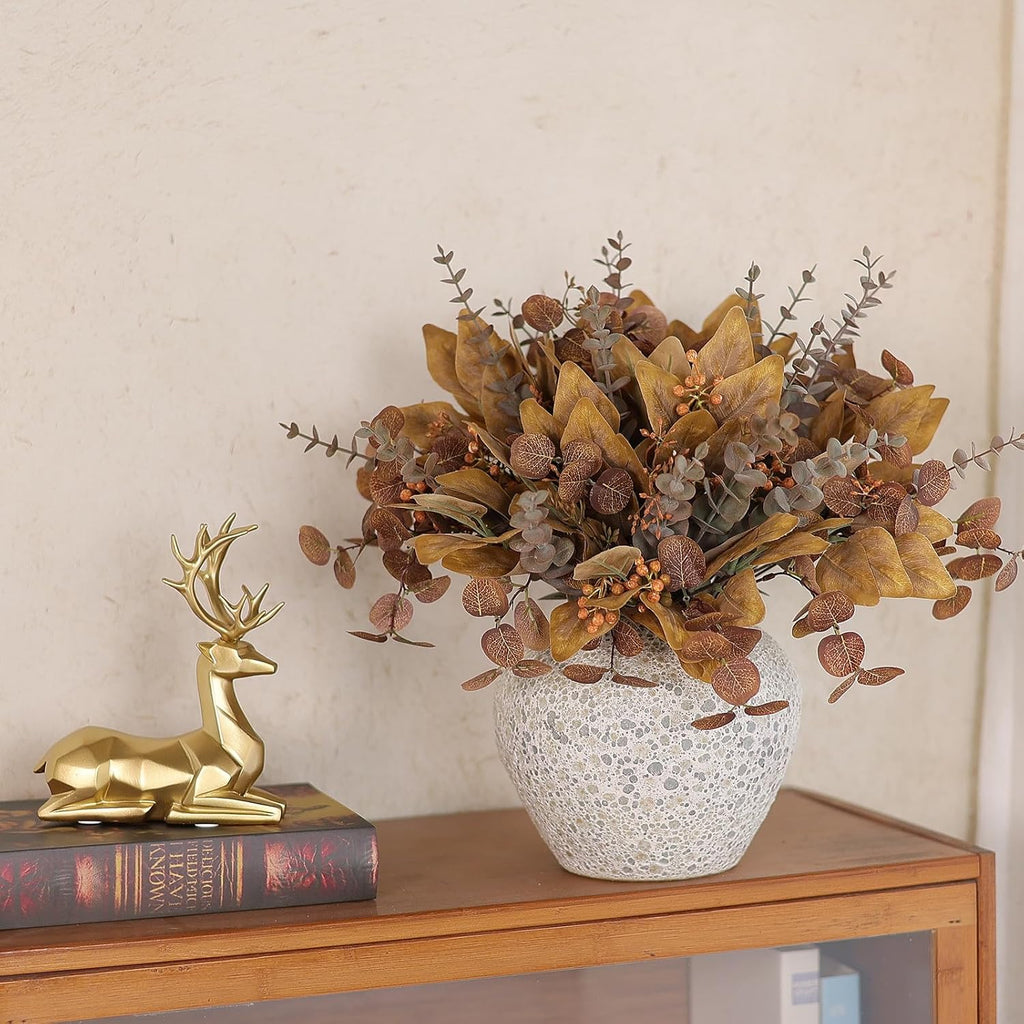 YXZZWL 110 Pcs 5 Kinds Mixed Artificial Eucalyptus Stems and Faux Berry,Autumn Fake Eucalyptus Leaves Stems Bulk Branches for DIY Bouquets Floral Arrangement Wedding Home Fall Decorations (Orange)