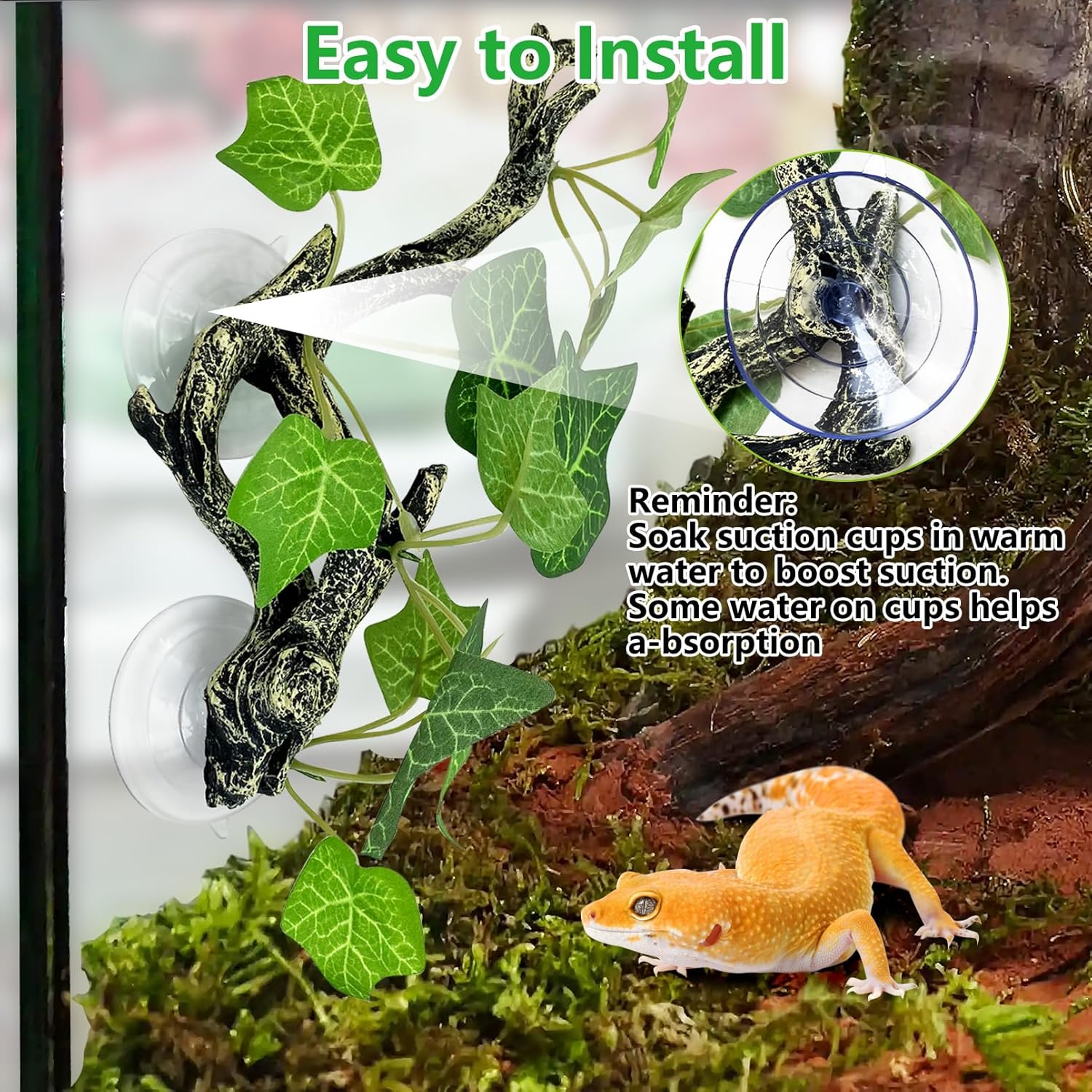 kathson 4 PCS Reptile Corner Branch Resin Snake Climb Tree Branch Decor Reptile Branches for Climbing with Suction Cups Frog Terrarium Plants for Lizard Bearded Dragons Gecko