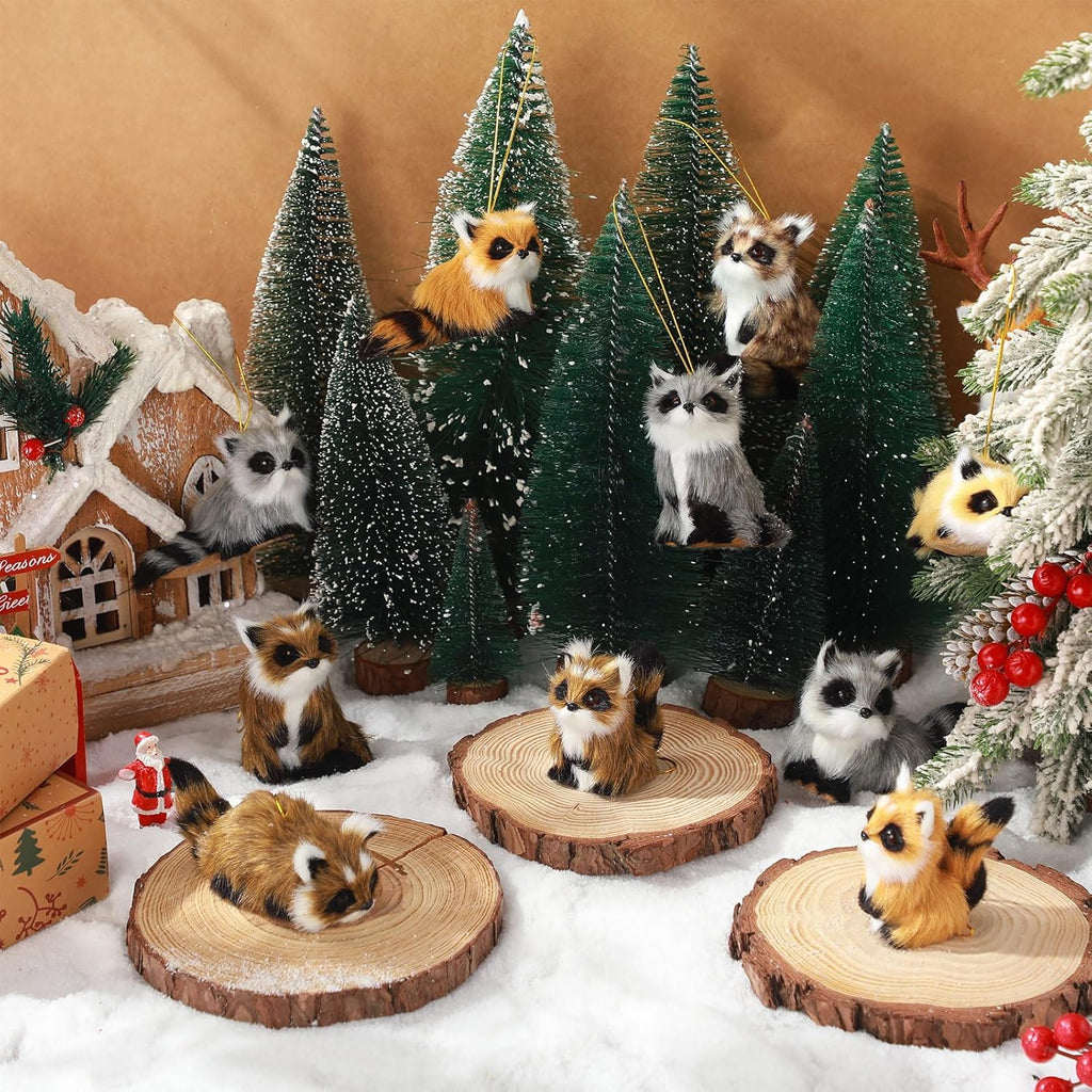 Skylety 10 Pieces Forest Animals Ornaments Woodland Animal Faux Fur Plush Hanging Ornaments Family Educational Playset for Fall, Christmas, Winter Birthday Party Supplies(Raccoon)