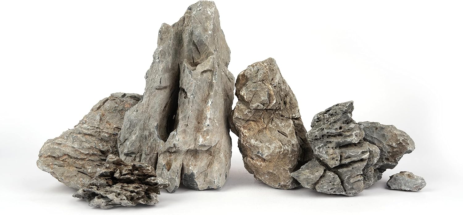 LANDEN Seiryu Stones Natural Rocks (17lbs, 3~11 inches,7-8pcs) for Aquarium, Paludarium, Terrariums, Landscaping Rocks, Aquascaping