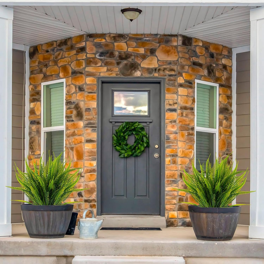 12 Bundles Artificial Plants Outdoor Fake Boston Fern Greenery with Flowers Faux UV Resistant Shrubs Garden Patio Porch Window Box Farmhouse Hanging Decor(Green)