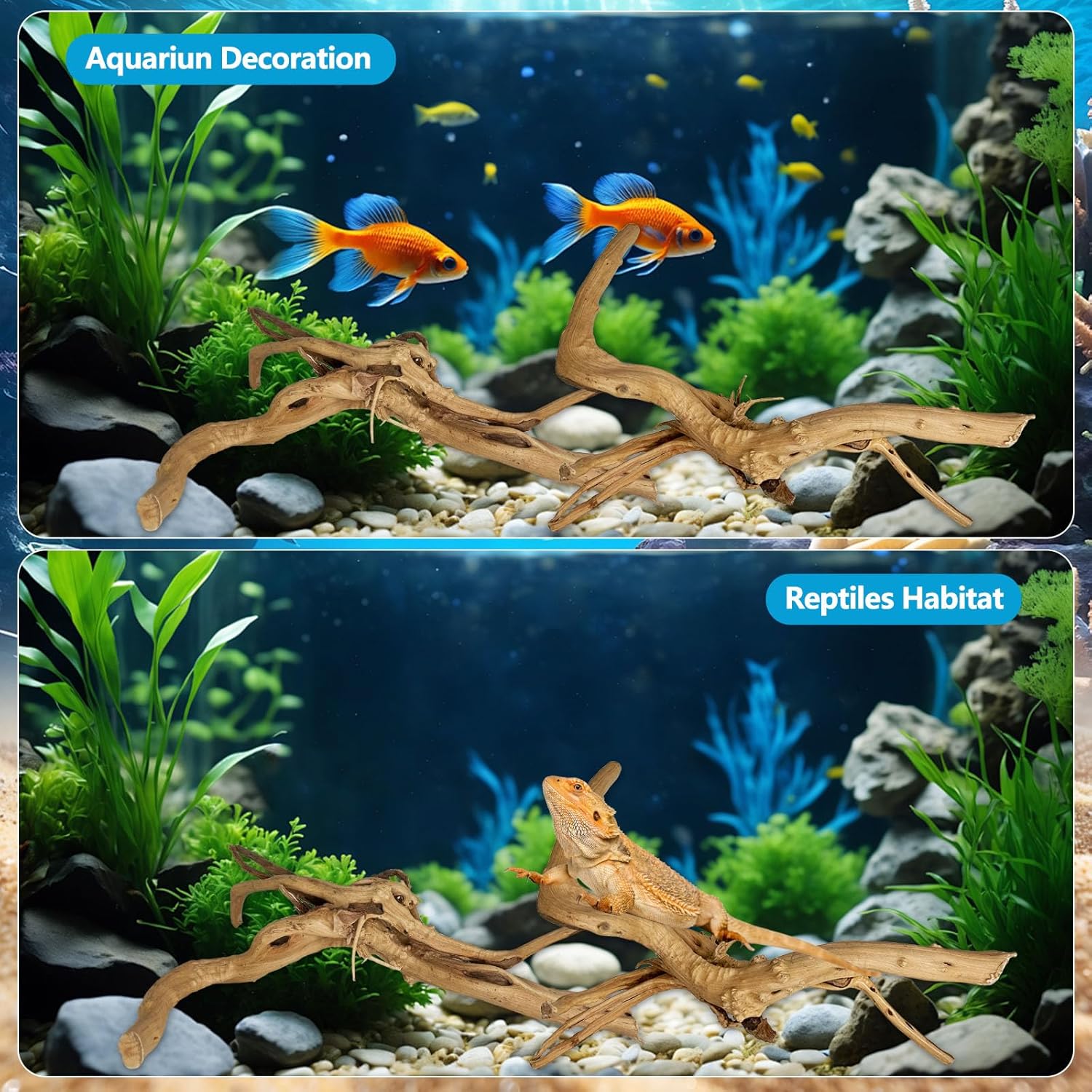 3 Pcs Natural Spiderwood for Aquarium, Aquarium Driftwood Freshwater 10-12 Inch, Assorted Size Spider Wood, Twisted Branches for Fishtank Accessories, Reptile Terrariums Decorations