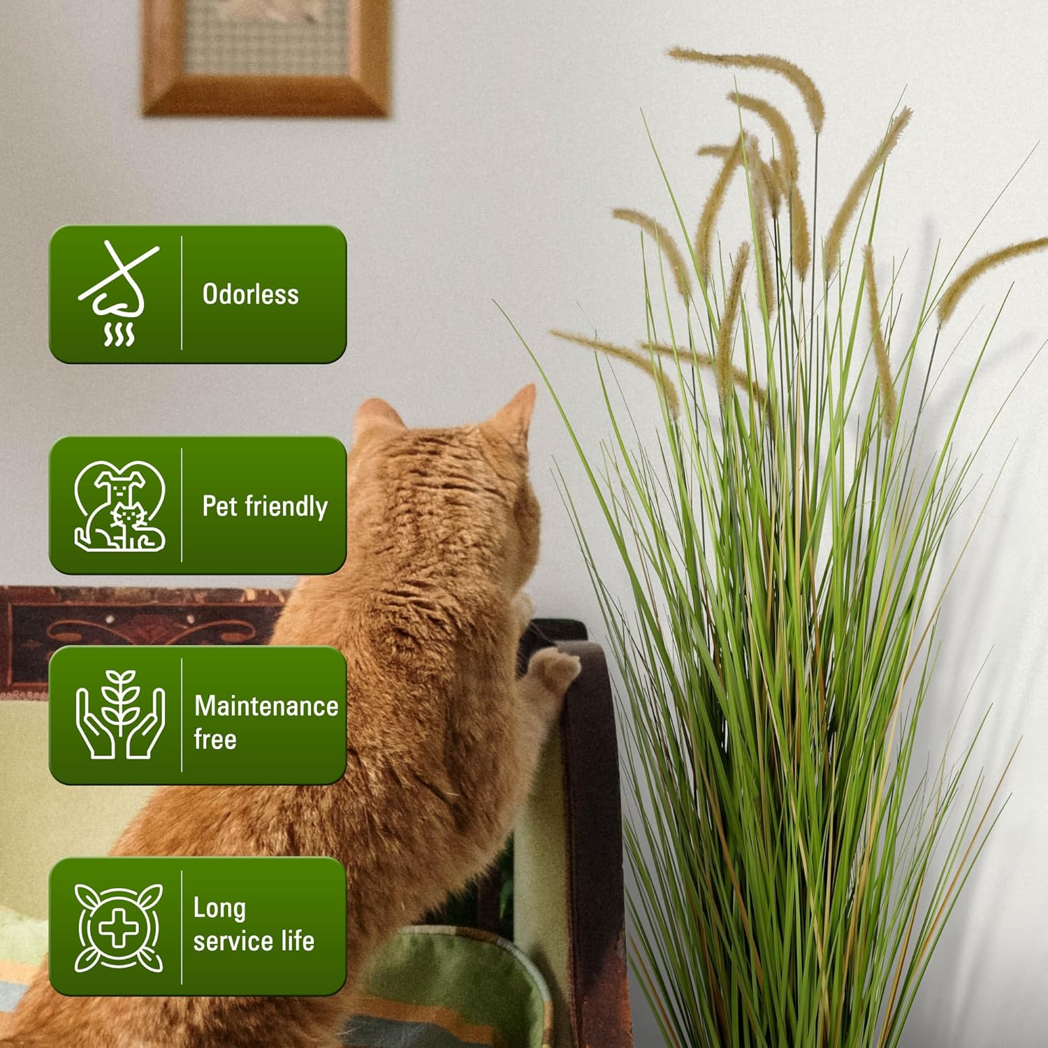 KOL Artificial 5ft 2-Pack Horsetail Reed Grass, 59in Tall Artificial Indoor Outdoor Fake Grass Plant, Home Office Decorative Artificial Plants in Pot Faux Plant Greenery, Wedding Decor
