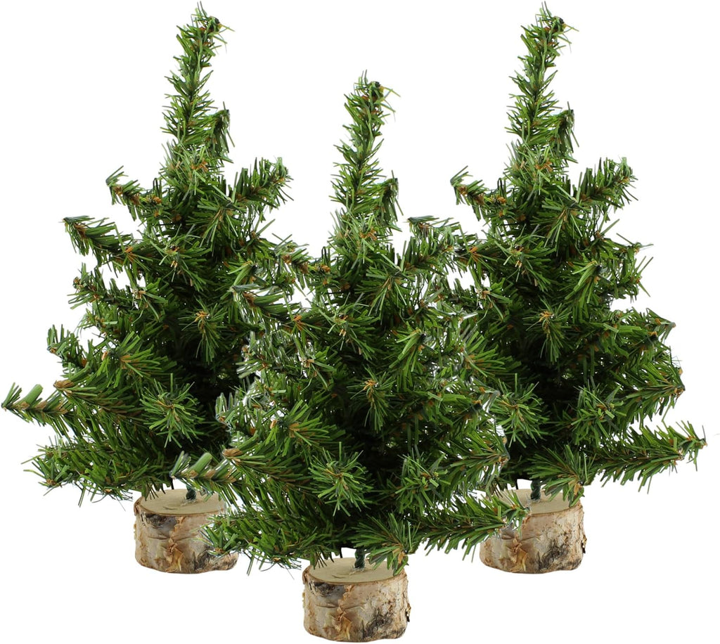 AuldHome Design Mini Christmas Trees (3-Pack, 10-Inch); Canadian Pine Greenery Tabletop Holiday Decor