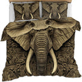 3D Elephant Duvet Cover Queen Size, Carved Rocks Elephant Bedding Set 3 Piece Bedroom Decor Ancient Indian Comforter Cover with Zipper Ties & 2 Pillowcases