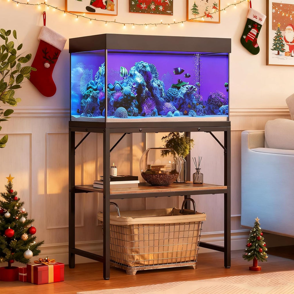20 Gallon Fish Tank Stand, Aquarium Stand with 2-Tier Storage Shelves, Heavy Duty Breeder Turtle Terrarium Stand Rack for Home Office, 24.0" L x 11.8" W x 24.4" H, Rustic Brown FTHR2001