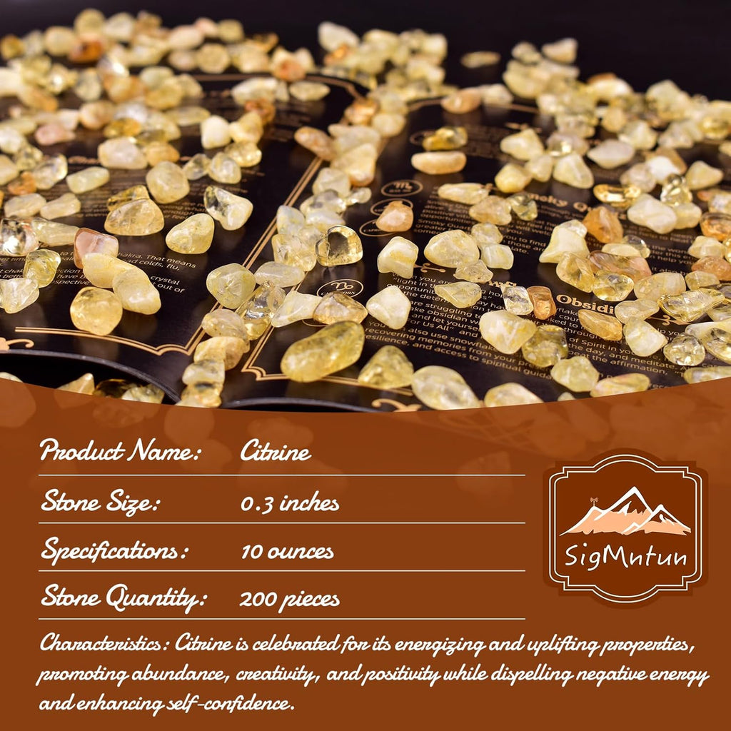 Polished Brazilian Citrine Crystal Chips 200 Pcs - 0.3" 10 oz Tumbled Stone Chips Crushed Sea Glass Stones Healing Reiki Crystal Making Home Decoration