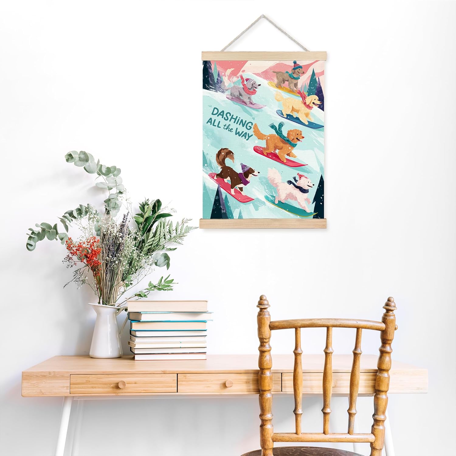 FDHSPAAM Funny Dog Skiing Wall Art Decor, Winter Home Decor, Dog Lovers Mom Gifts, Winter Holiday Cute Dogs Ski Wall Art Posters for Lodge Cabin Home Bedroom Living Room, 12x16 Inch