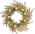 Christmas Wreath Artificial Christmas Wreath with Golden Balls, Off-White Berries and Led Lights Suitable for Decorating Doors, Windows.