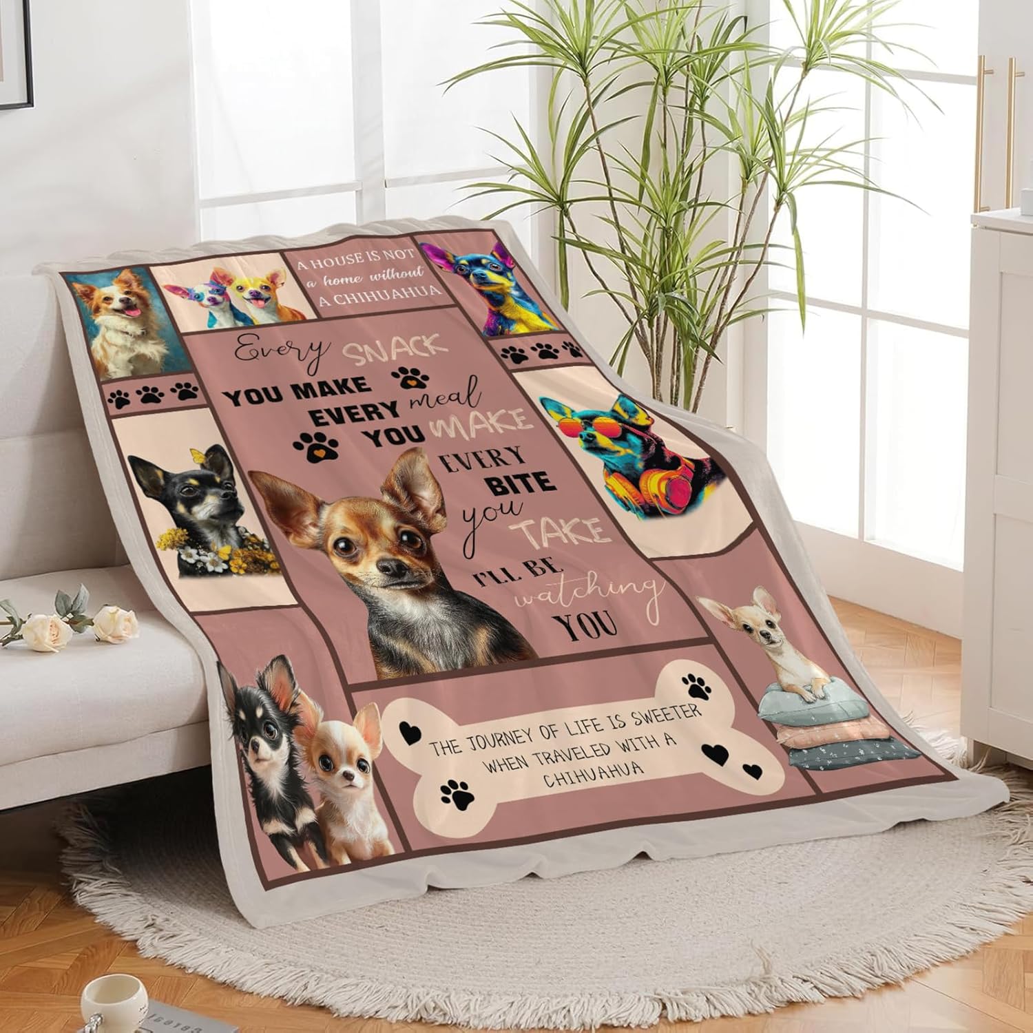 Chihuahua Throw Blanket Chihuahua Puppy Stuff Gifts for Dog Lover Kids Girls Boys Adults Women Men Soft Cozy Warm Plush Fluffy Fuzzy Fleece Blanket Decor 50''X60''