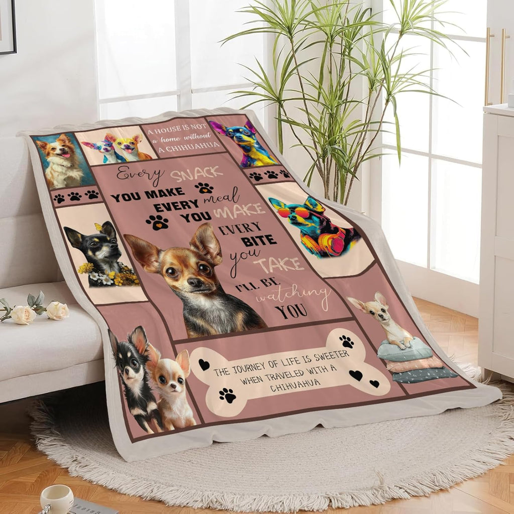 Chihuahua Throw Blanket Chihuahua Puppy Stuff Gifts for Dog Lover Kids Girls Boys Adults Women Men Soft Cozy Warm Plush Fluffy Fuzzy Fleece Blanket Decor 40''X50''