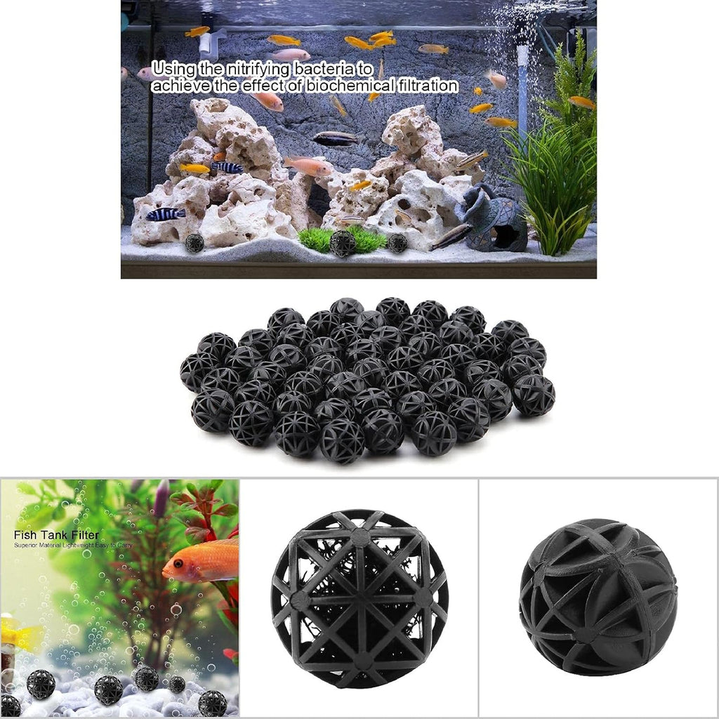 Bio Balls Filter Media, 50Pcs Porous Biochemical Aquarium Filter Balls for Biological Filtration Pond and Fish Aquarium with Sponge (36mm with Cotton)