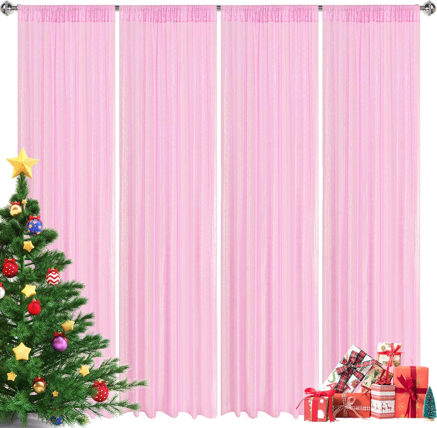 Sugargirl Matte Pink Sequin Backdrop Curtain 4 Panels 2FTx8FT Glitter Pink Background Drapes Sparkle Photography Backdrop for Party Wedding Birthday Wall Decoration