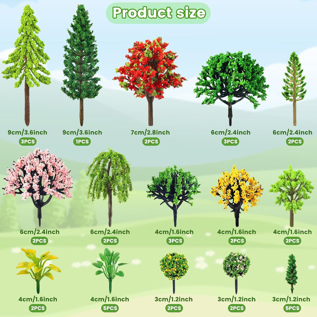 38PCS Mini Model Miniature Trees, Mixed Model Colourful Trees Building Train Scenery Architecture Fake Trees for DIY Crafts, Building Model, Scenery Landscape