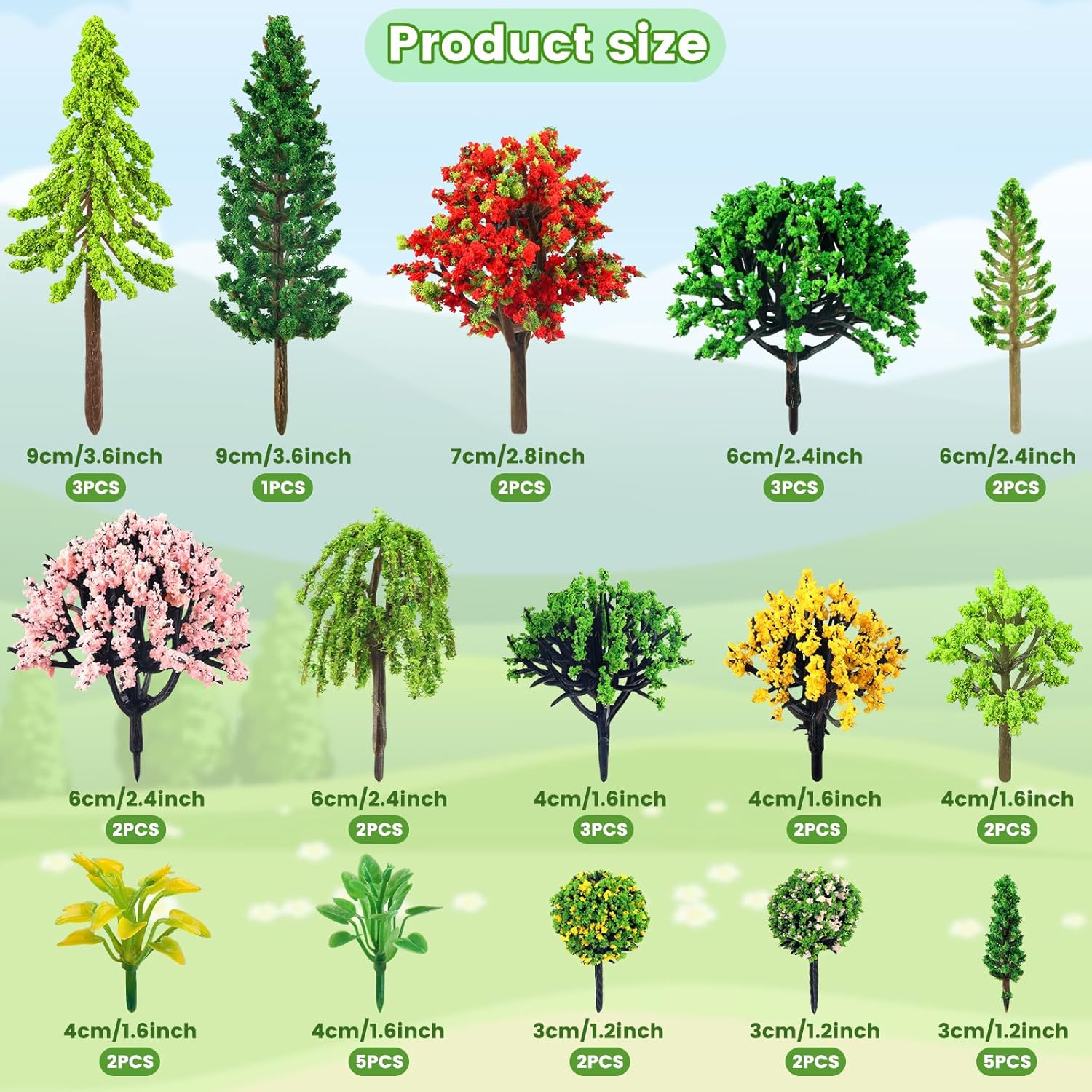 38PCS Mini Model Miniature Trees, Mixed Model Colourful Trees Building Train Scenery Architecture Fake Trees for DIY Crafts, Building Model, Scenery Landscape