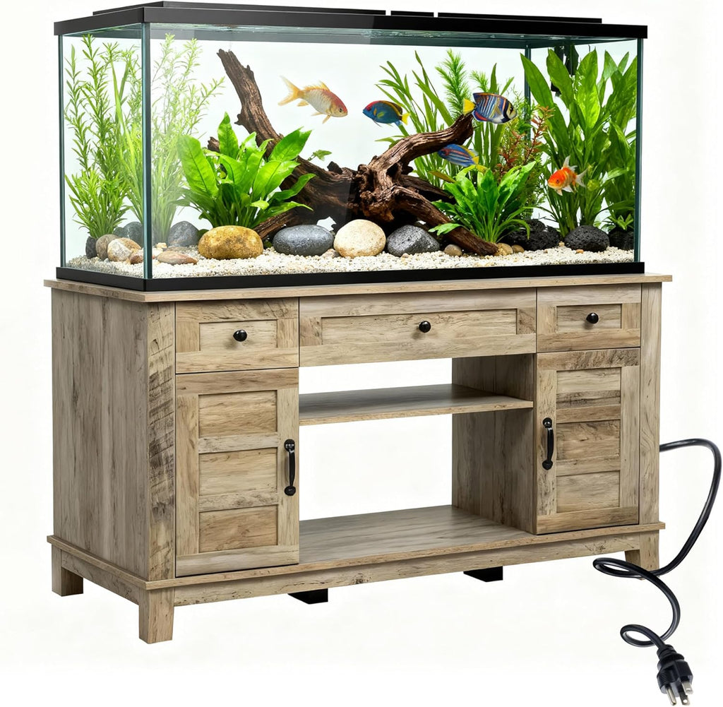 Farmhouse 55-75 Gallon Fish Tank Stand, Aquarium Stand with Power Outlet, 1400LBS Heavy Duty Fish Tank with Stand for Fish/Turtle/Reptile Terrarium
