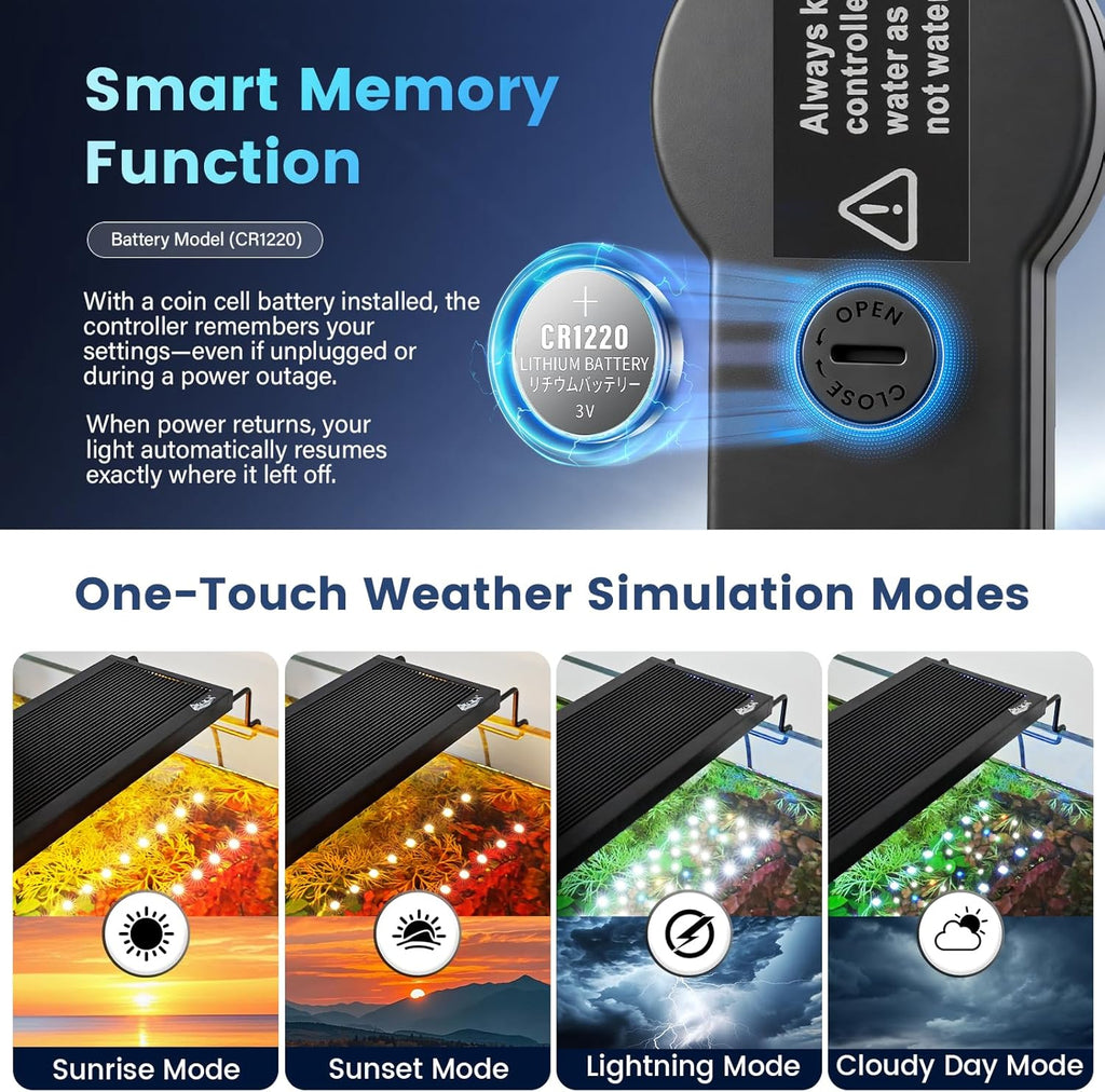 AQQA Aquarium Light with 24/7 Sunrise Sunset Mode, 9 Colors & 10-Level Brightness, Full Spectrum LED Fish Tank Light with Timer for Plant Growth, Freshwater Tanks (26W for 18-24 inch Tank)