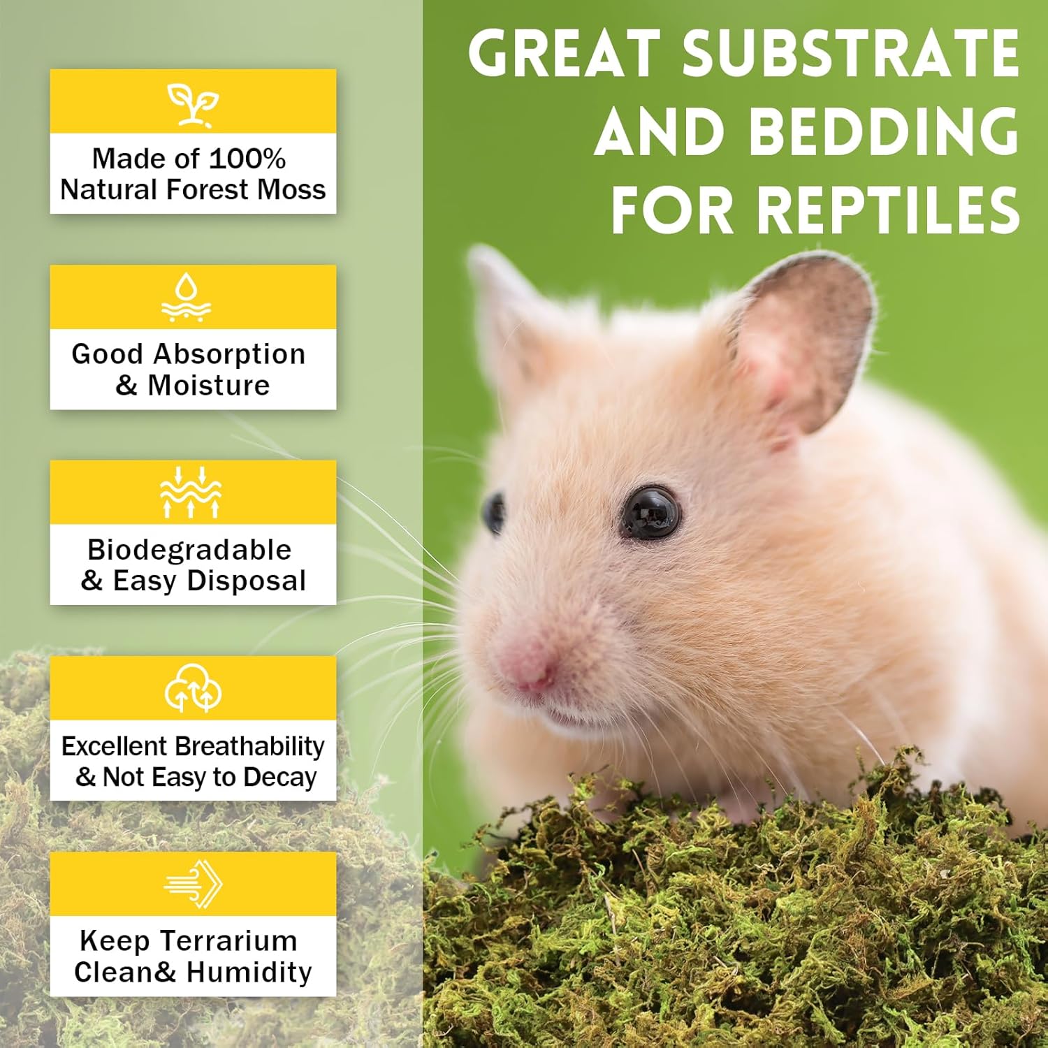 Riare 2.6LB Premium Sphagnum Moss for Reptiles- 100QT Natural Live Moss Reptile Moss Bedding for Terrarium, Hatching, Forest Sphagnum Moss Reptile Substrate for Snakes, Gecko, Turtles, Frogs, Leopard
