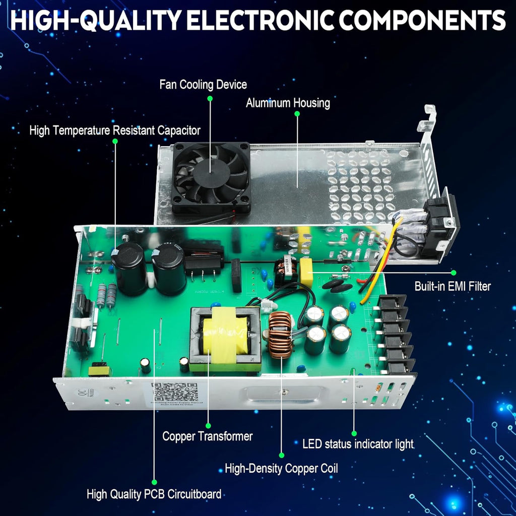 VAYALT New DC 12V 50A 600W Switching Power Supply, SMPS Power Supply, Universal Regulated Switching 110v to 12v Converter, for Industrial, CCTV, Computer Project, LED Strip Light (No Power Cord)