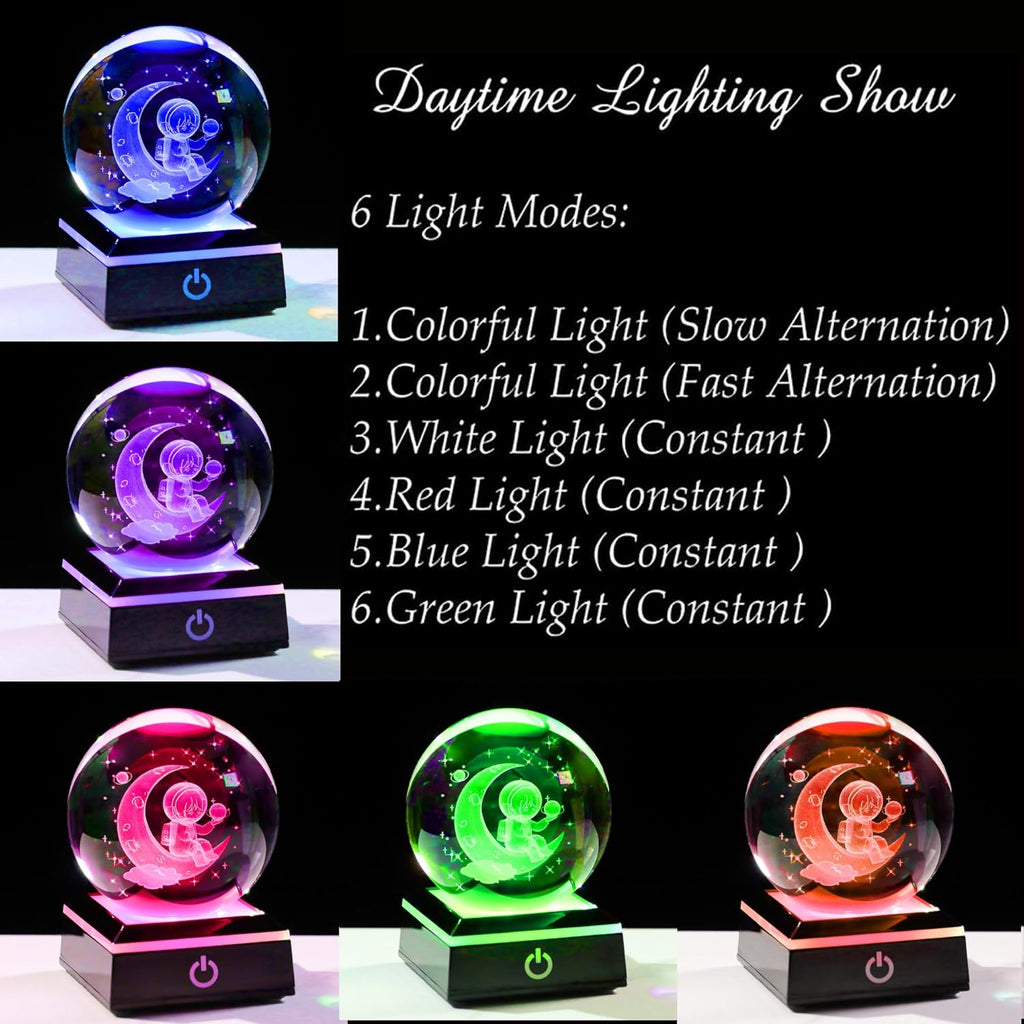 3d Astronaut Figurine Statue Crystal Ball 80mm 3.15inch - Space Astronomy Gifts Solar System Model Decor Crystal Sphere Unique Gifts For Men Him Birthday Dad Physics Science Teacher Night Light Lamp