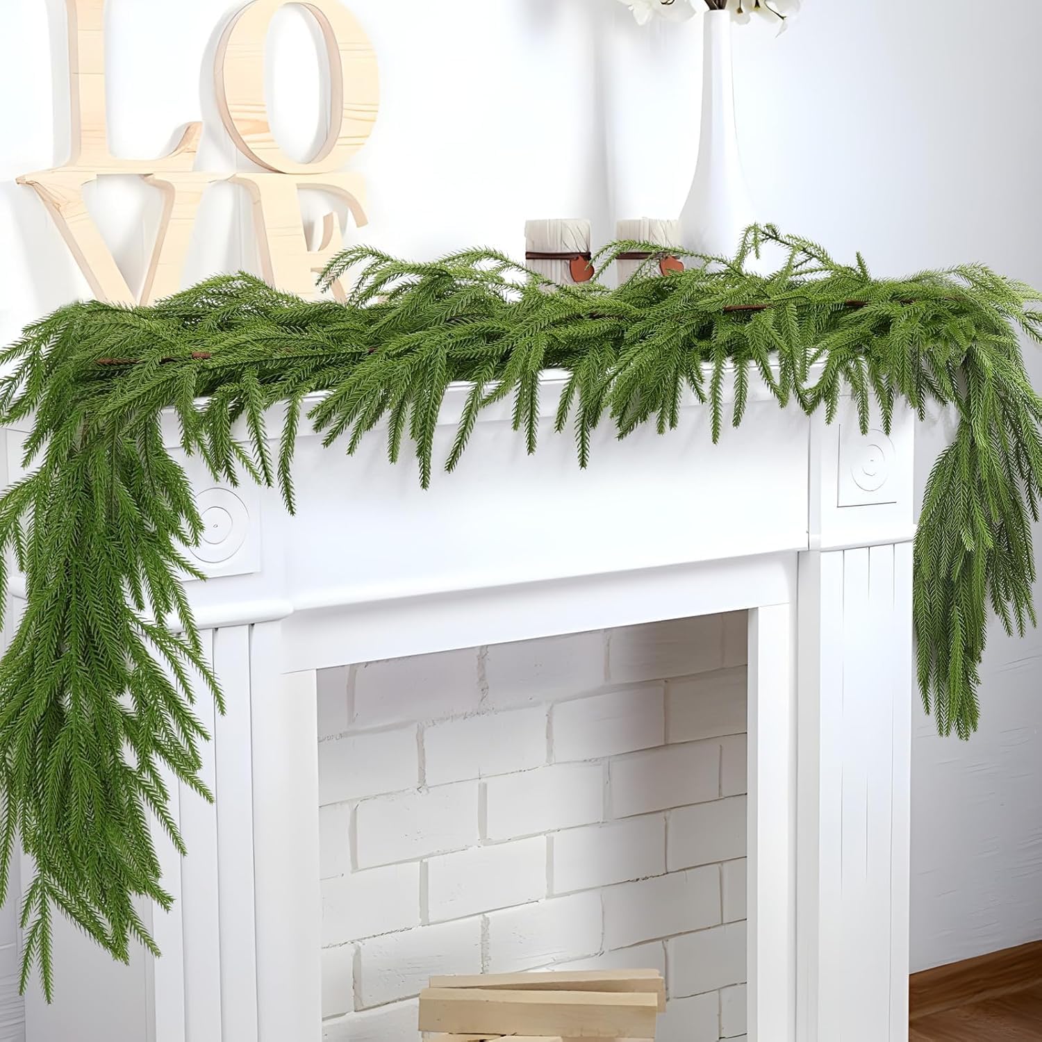 Green Garlands for Decoration,6FT Indoor Pine Garland for Christmas,Green Artificial Greenery Garland Real Touch Pine Garlands for Table, Mantle, Wall, Indoor