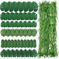 XunYee 110 Pcs Artificial Vines Greenery Garland and Monstera Palm Leaves Decoration Set, Fake Wicker Rattan Vines Tropical Faux Leaves Bulk for Jungle Safari Baby Shower Plant Party Decoration