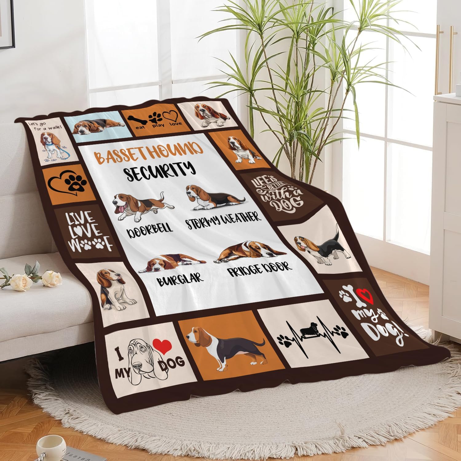Basset Hound Blanket Basset Hound Dog Throw Blanket Gifts for Girls Women Kids Boys Adults Men Super Soft Cozy Plush Fluffy Fuzzy Fleece Blanket Home Decor 40''X50''