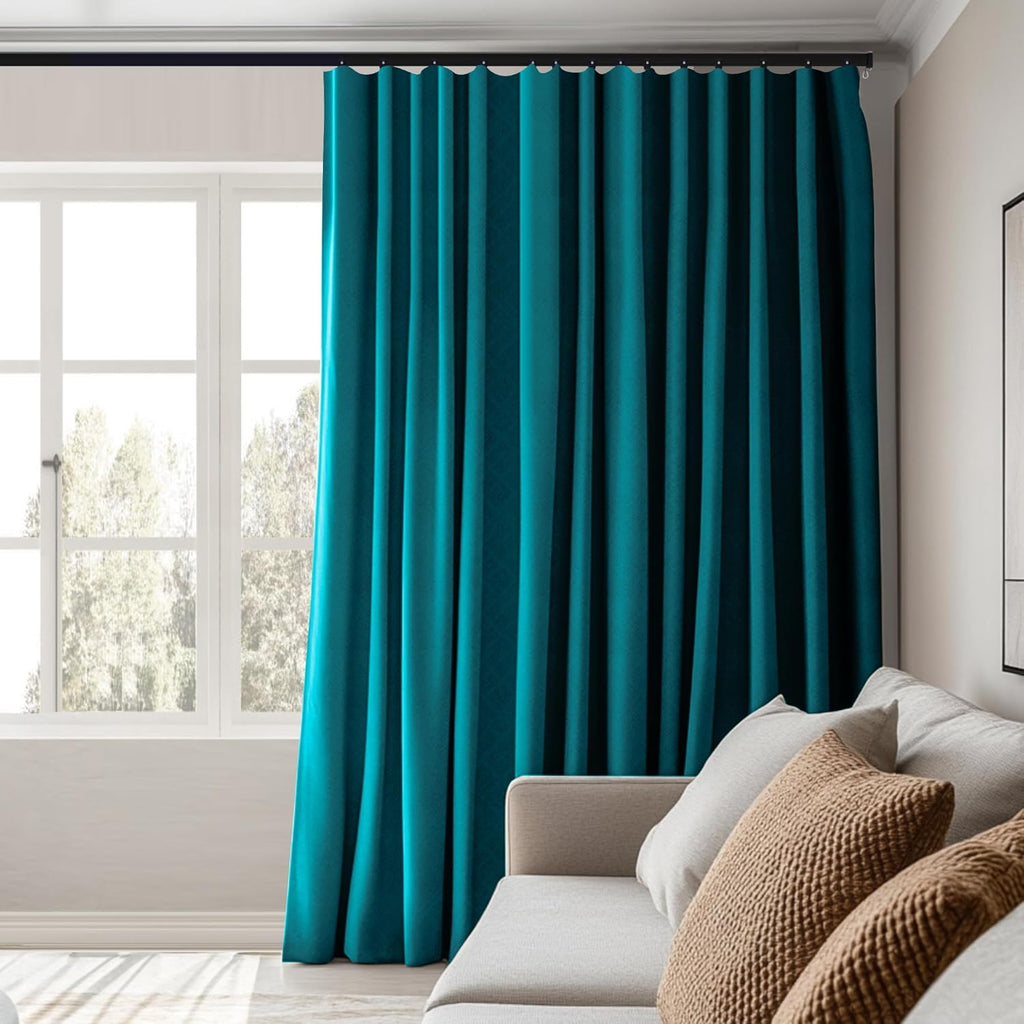 Room Divider Curtains Total Blackout Privacy Curtain Panel Room Thermal Insulated Noise Reduction Curtains for Bedroom Window Living Room Ceiling Track Curtain W 12.5 ft × H 8ft Azure Blue