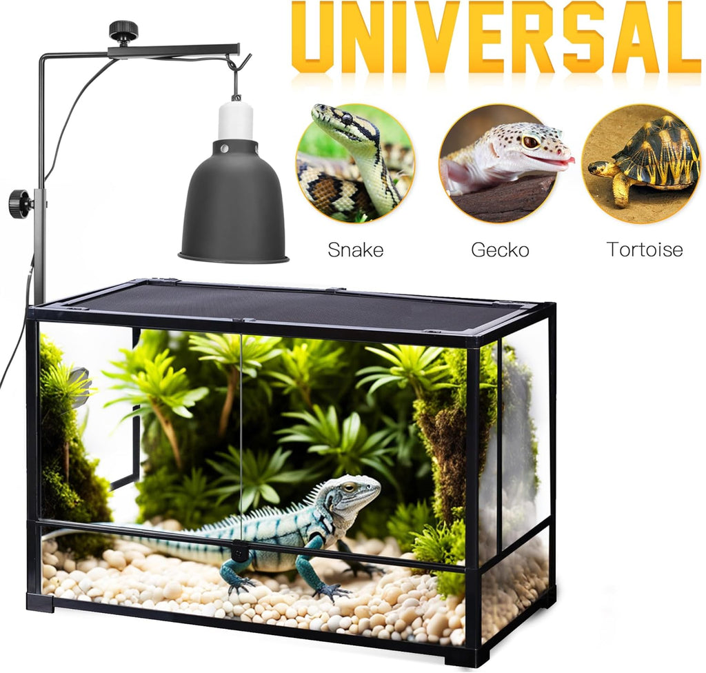Reptile Glass Mount Lamp Stand, Adjustable Heat Light Fixture Holder with Glass Suction Cup, Suitable for Terrarium Dome Lamp