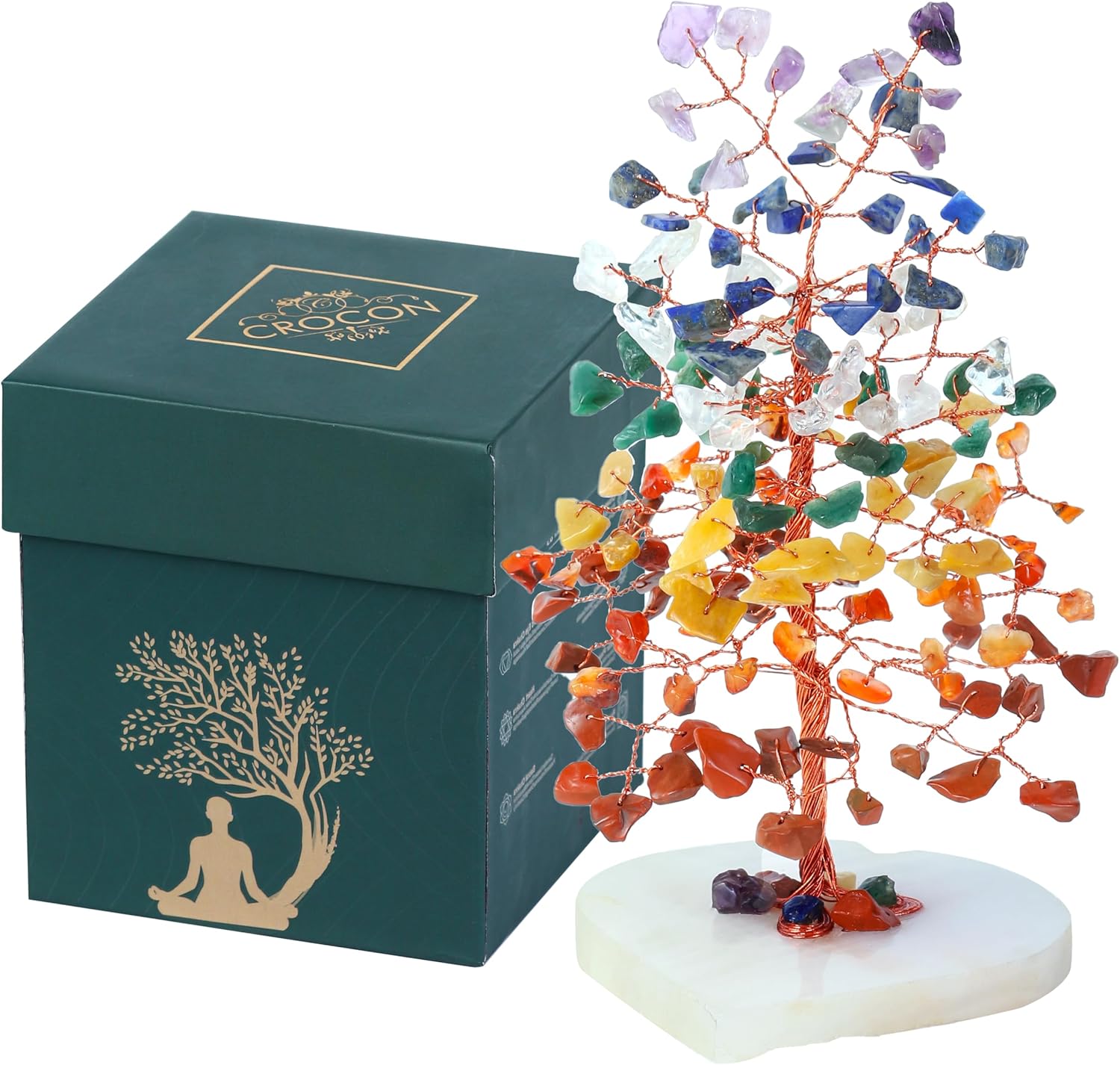 Crocon Crystals Heart Base Tree 7 Chakra Healing Stones Reiki Crystals Tree Life Spiritual Meditation Energy Home Room Office Desk Decor Pink Gifts for Women Men & Mom Birthday Present