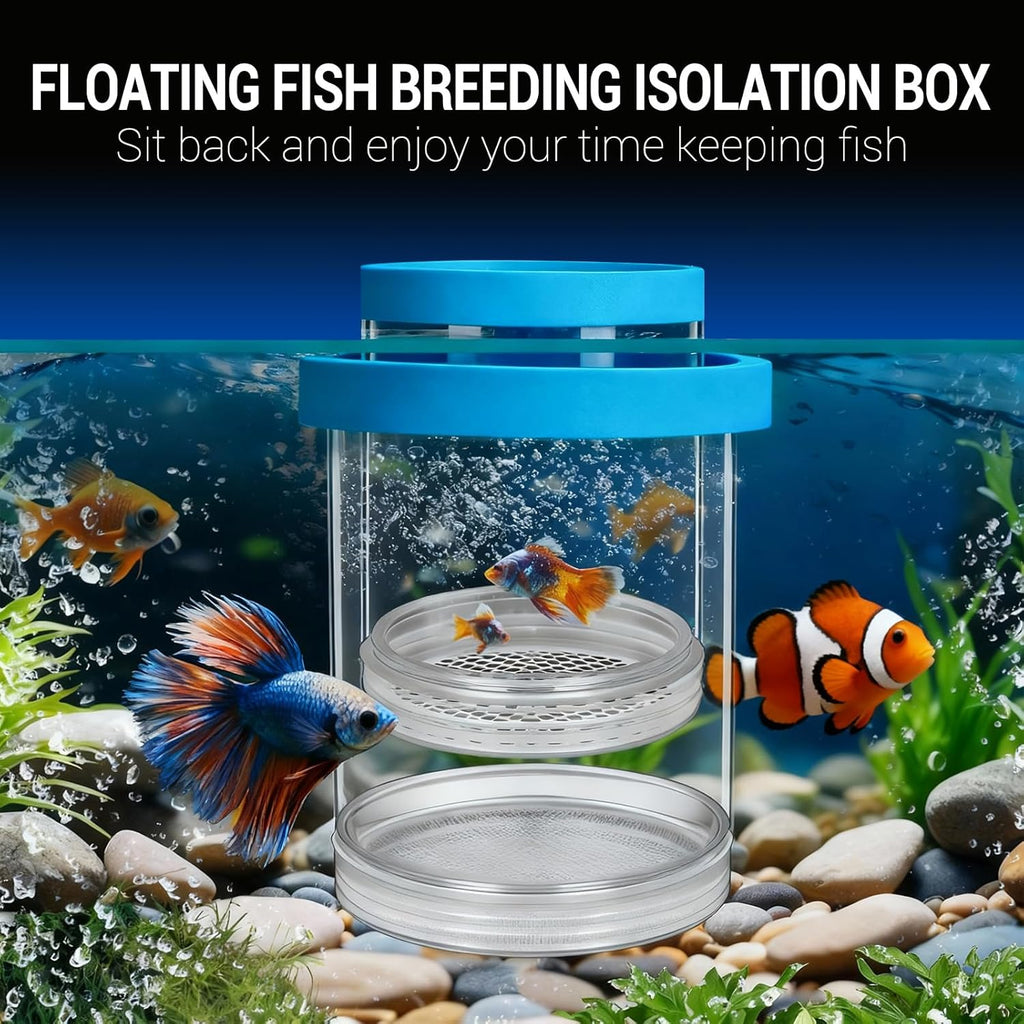 Breeder Box for Fish Tank, 2-Pack Large Baby Fish Tank, Floating & Mountable Mesh Isolation Nursery with Suction Cups for Guppy, Betta, Shrimp, Clownfish, Aggressive or Injured Fish (Blue)