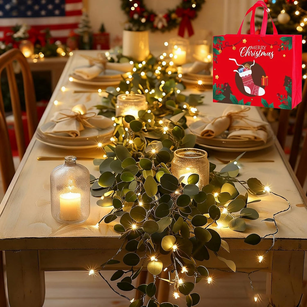 6FT - 2Pack Twinkling Tree Fairy Light Olive Vine Garland,Lighted Olive Tree,Cozy Home Decor,Pre-Lit Lighted Artificial Olive Garland with Timer for Christmas Decorations (Eucalyptus Leaf, 1)