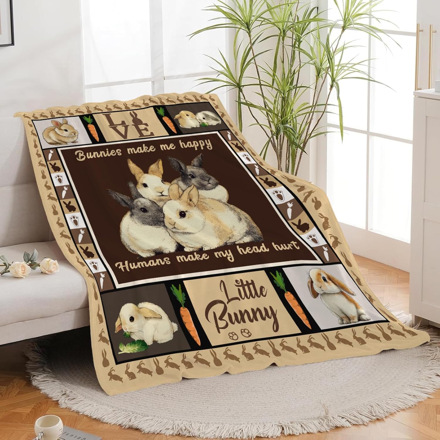 Bunny Throw Blanket Rabbit Bunny Stuff Gifts for Kids Girls Boys Adults Women Men Soft Cozy Warm Plush Fluffy Fuzzy Fleece Blanket 50''X60''