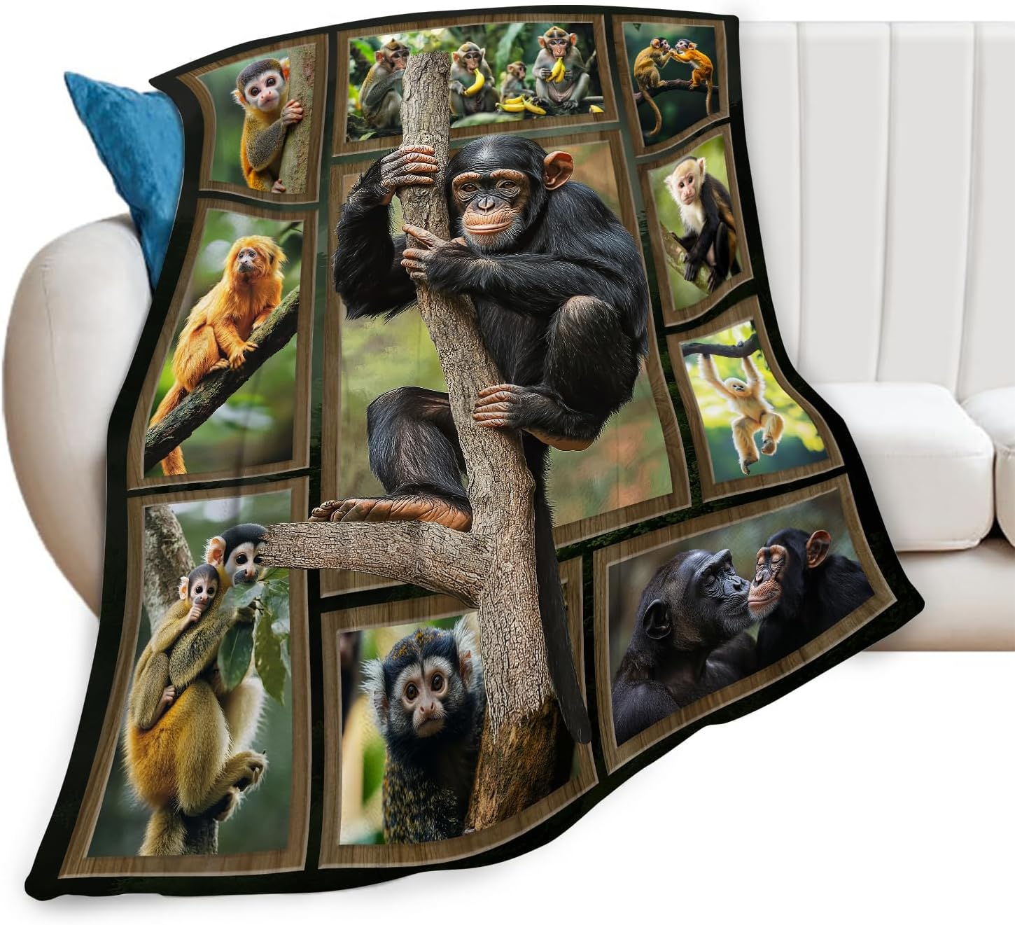 Monkey Blanket Chimpanzee Animal Throw Blankets Gifts for Girls Boys Kids Monkey Lover Soft Cozy Fleece Plush for Couch Sofa Bed 80"x60"